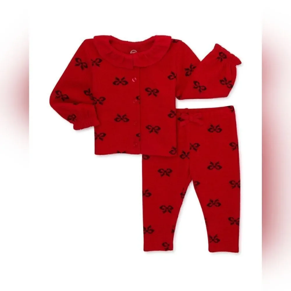 New baby girl Christmas outfit bundle of cardigan set and overall outfit
